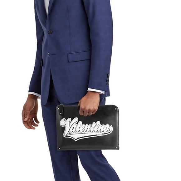 VALENTINO GARAVANI Leather logo UNISEX LG zip clutch - Picture 7 of 16